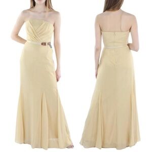 NWT Lauren Ralph Lauren Black Label Gold Metallic Strapless Belted Dress Size 8